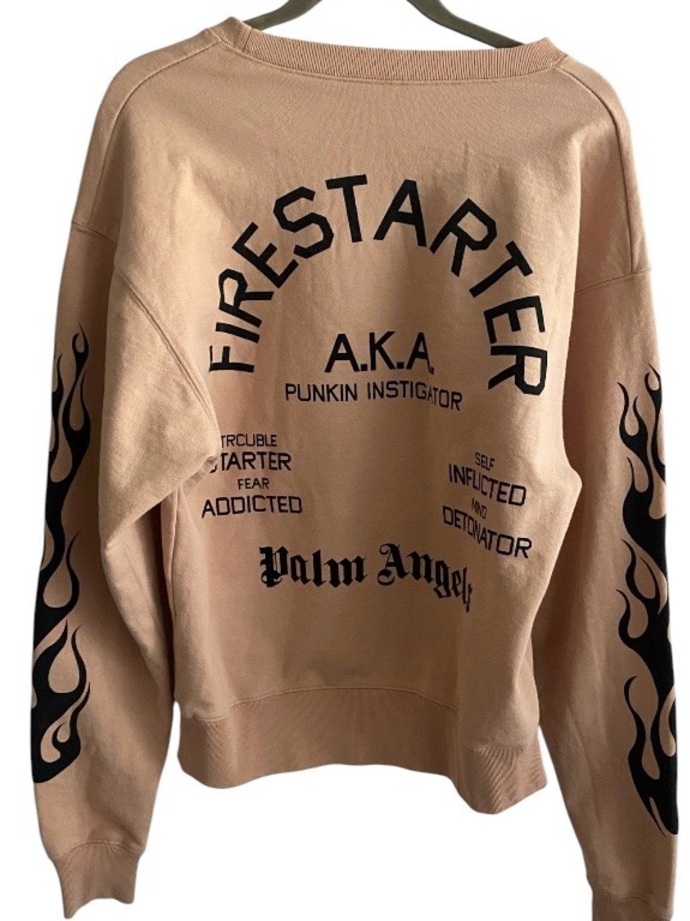 Palm Angels Beige Sweatshirt with Green Palm & Black Skeleton Graphic - Picture 2 of 3